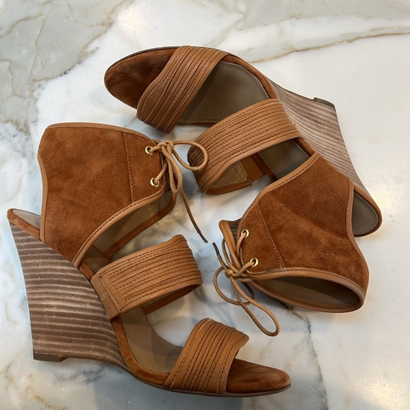 SOLE SOCIETY LEATHER AND SUEDE TAN WEDGES WITH TIE SZ-10 GREAT CONDITION! ๐๐๐ - Picture 5 of 5